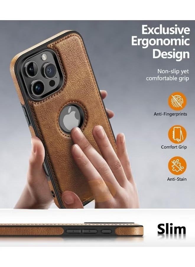 iPhone 16 Pro Max Case, Vegan Leather Protective Case for iPhone 16 Pro Max 6.9", Luxury, Elegant and Beautiful Design Cover, Non-Slip Vintage Looking Perfect Leather Cover (Brown)  - Image 1