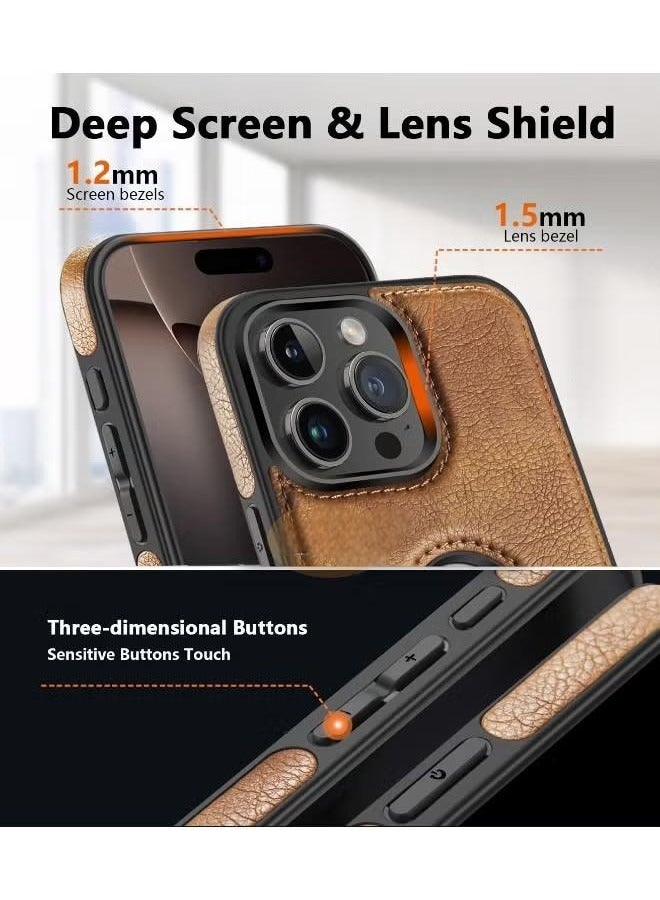 iPhone 16 Pro Max Case, Vegan Leather Protective Case for iPhone 16 Pro Max 6.9", Luxury, Elegant and Beautiful Design Cover, Non-Slip Vintage Looking Perfect Leather Cover (Brown)  - Image 2