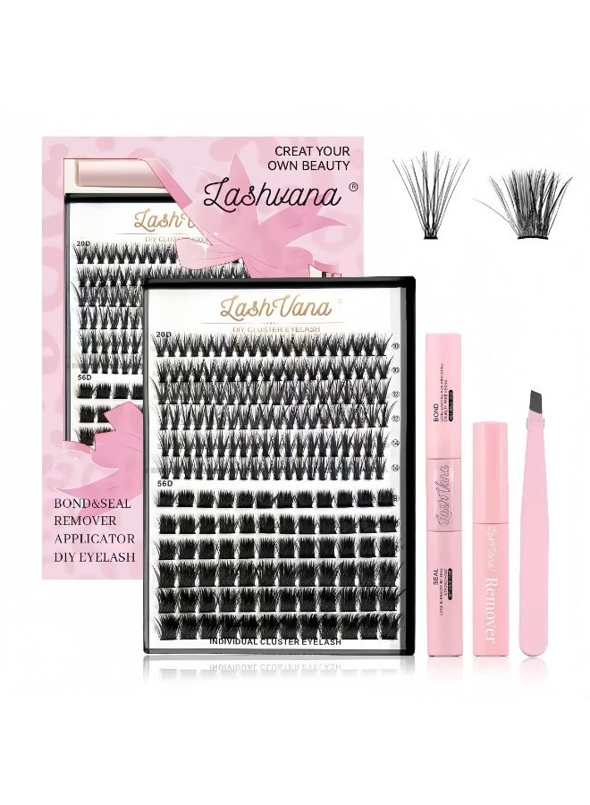 lashvana 240pcs False Eyelashes,DIY Individual Eyelash Extension Kit,9-14mmMixed Individual Lashes Cluster,False Eyelashes With Lash Bond And Seal Lash Remover Lash Applicator,Eyelash tweezers Individual Lashes Kit Eyelash Brush Easy To Apply At Home. - Image 1