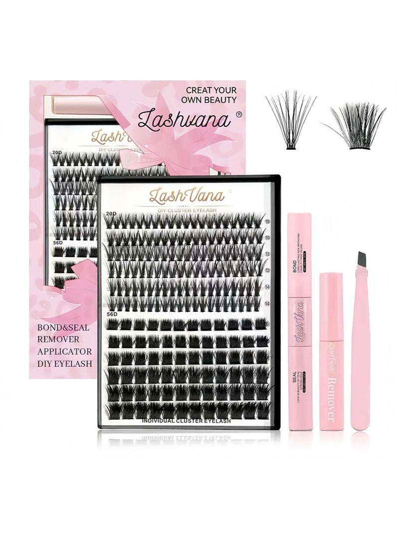 lashvana 240pcs False Eyelashes,DIY Individual Eyelash Extension Kit,9-14mmMixed Individual Lashes Cluster,False Eyelashes With Lash Bond And Seal Lash Remover Lash Applicator,Eyelash tweezers Individual Lashes Kit Eyelash Brush Easy To Apply At Home. - Image 1