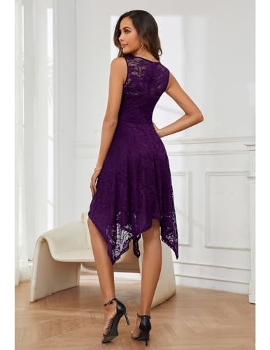 Meetjen Women's Lace Fancy Cocktail Dress for Wedding Elegant Graduation V-Neck Asymmetrical Formal Prom Dresses Grape L - Image 5