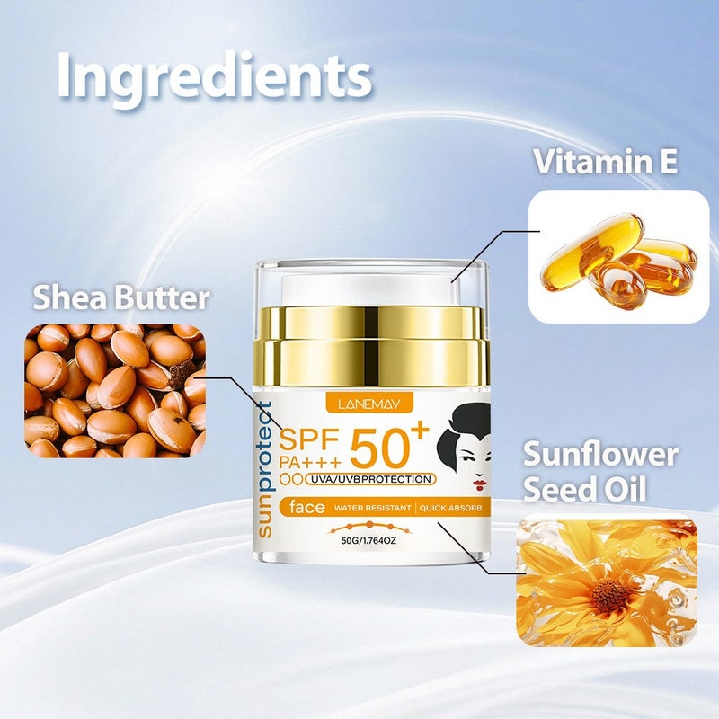 LANEMAY SPF50+ PA+++ Waterproof Fast-Absorbing High Protection Facial Cream 50g - Image 2
