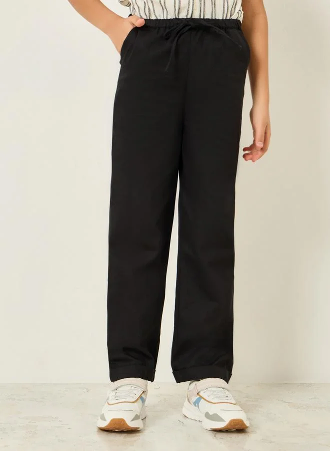 Styli Boys Black Cotton Drawstring Pants