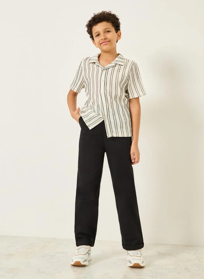 Styli Boys Black Cotton Drawstring Pants