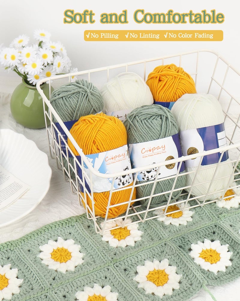 Coopay Yarn for Crocheting Knitting, Crochet Yarns, 2 Ã— 1.76oz - 120yds - 60% Cotton 40% Acrylic Blend Yarns, Granny Square Blanket Yarn (Elegant Green) - Image 2
