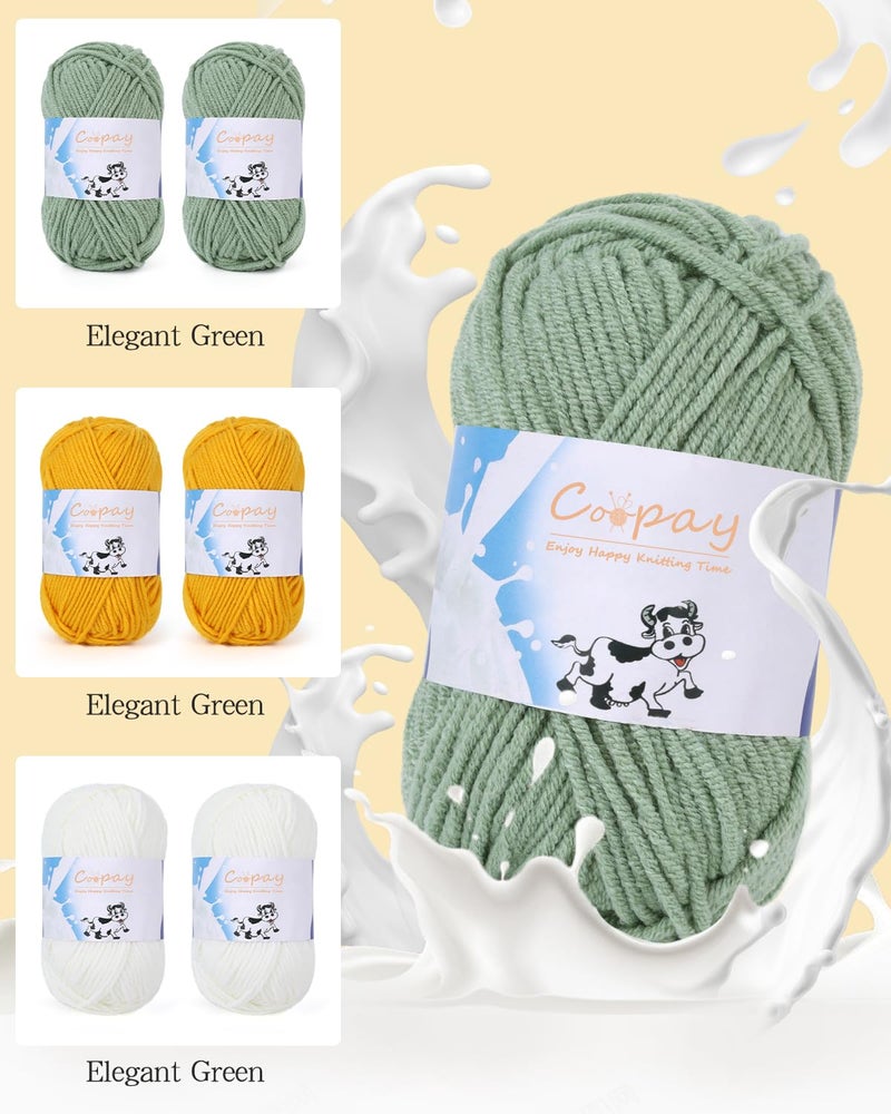 Coopay Yarn for Crocheting Knitting, Crochet Yarns, 2 Ã— 1.76oz - 120yds - 60% Cotton 40% Acrylic Blend Yarns, Granny Square Blanket Yarn (Elegant Green) - Image 5