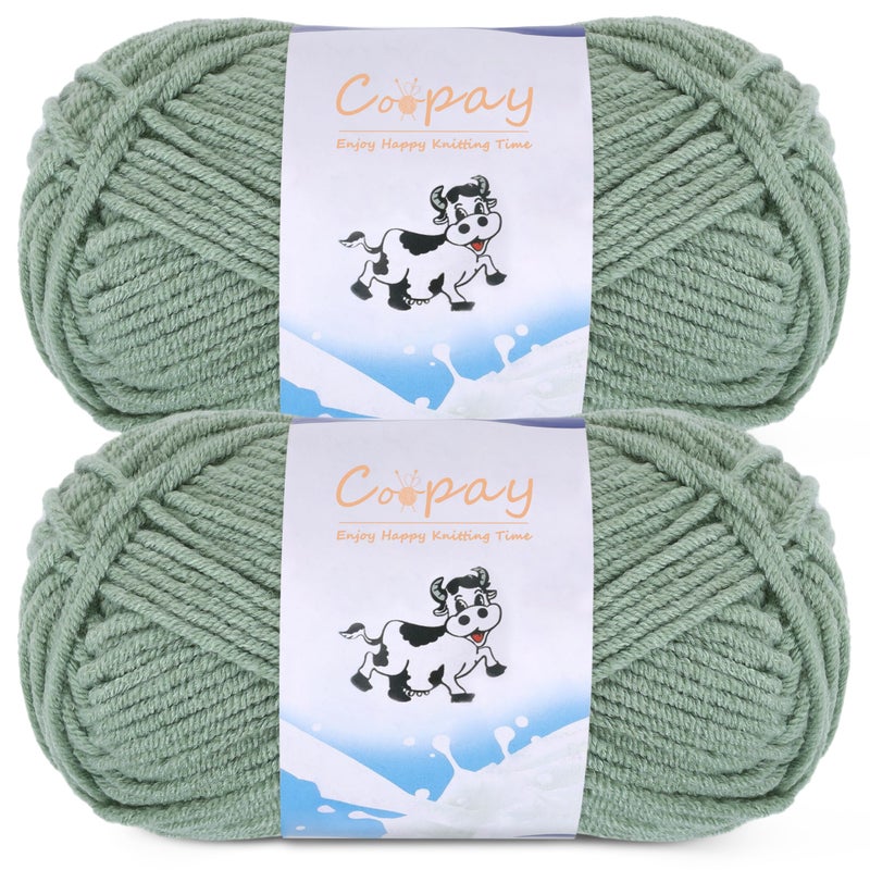 Coopay Yarn for Crocheting Knitting, Crochet Yarns, 2 Ã— 1.76oz - 120yds - 60% Cotton 40% Acrylic Blend Yarns, Granny Square Blanket Yarn (Elegant Green) - Image 1
