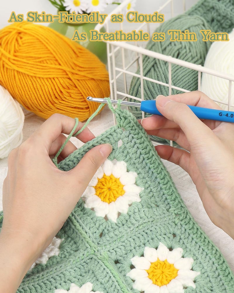 Coopay Yarn for Crocheting Knitting, Crochet Yarns, 2 Ã— 1.76oz - 120yds - 60% Cotton 40% Acrylic Blend Yarns, Granny Square Blanket Yarn (Elegant Green) - Image 3