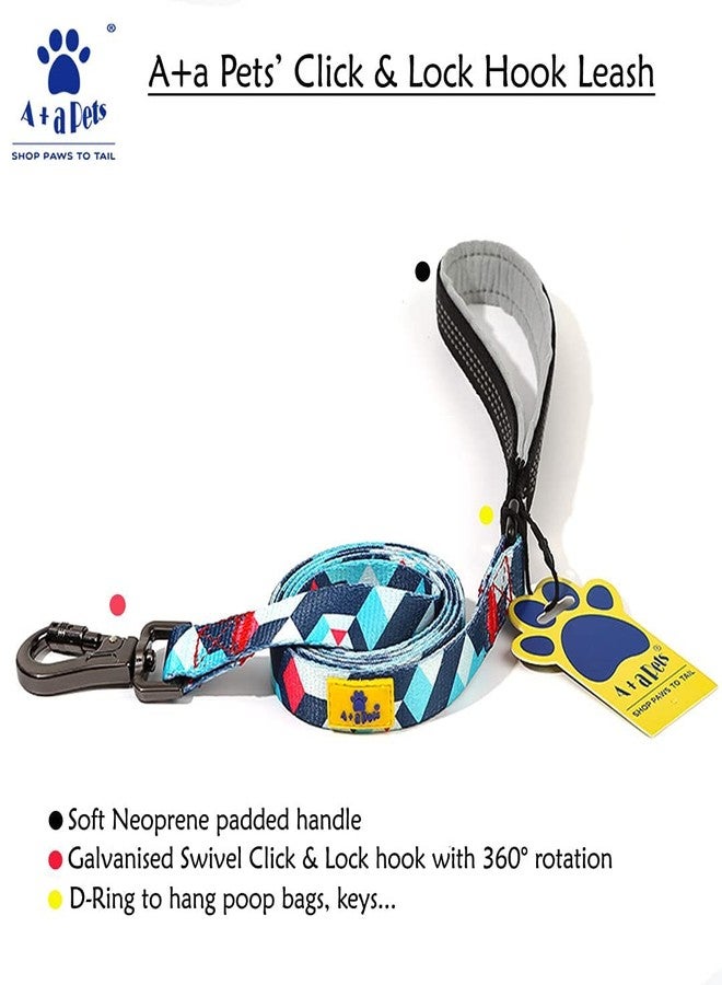 A+a Pets' Nylon Waterproof Leash | Neoprene Padded Handle for Dogs & Cats (Geometric Design, Small, Blue/Red) - Image 3