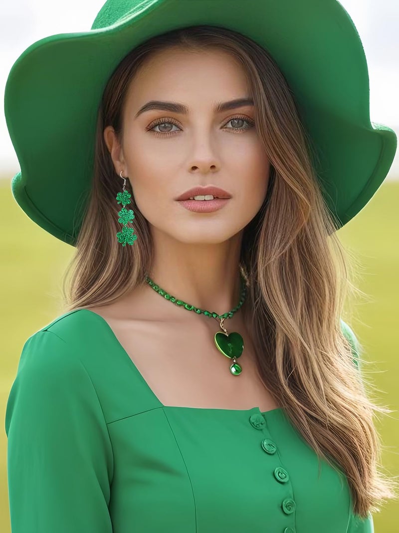 AIZIXIN St. Patrick's Day Green Shamrocks Clover Earrings for Women,Good Luck Dangling Earrings,Irish St. Patrick's Day Decorations Accessories. - Image 5