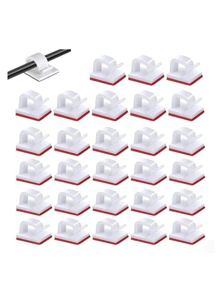 erorex 100 Pcs Adhesive Cable Clips, Wire Holder Organizer, Cable Organizers Wire Clips for Cable Management Under Desk, Hide Cable, Light Clips Hooks, Cable Holder Clips for Office Home (White) - Image 1
