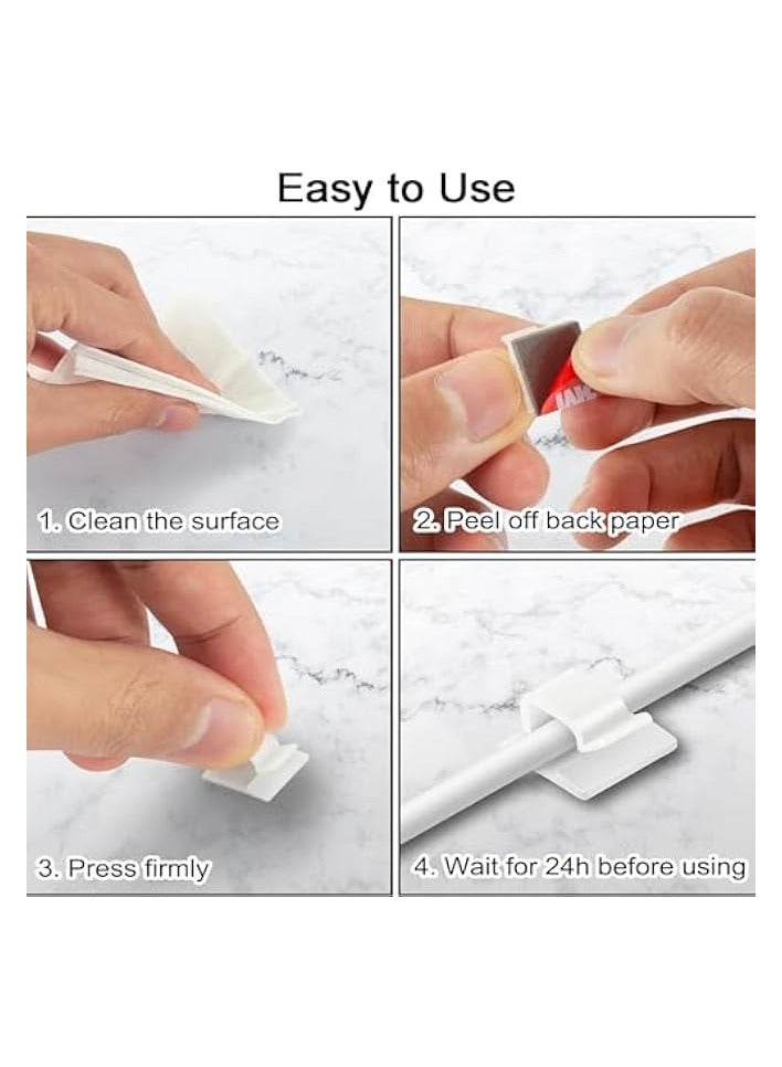 erorex 100 Pcs Adhesive Cable Clips, Wire Holder Organizer, Cable Organizers Wire Clips for Cable Management Under Desk, Hide Cable, Light Clips Hooks, Cable Holder Clips for Office Home (White) - Image 3