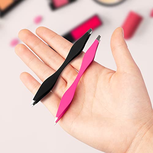 NUOMI 2 Pack Eyebrow Tweezers Double Ends Stainless Steel Tweezers Makeup Tools with Slant/Pointed Tips for Removing Facial Hair, Ingrown Hair, Pink and Black - Image 5