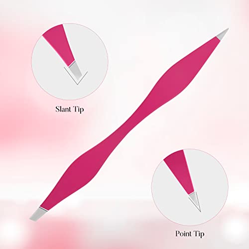 NUOMI 2 Pack Eyebrow Tweezers Double Ends Stainless Steel Tweezers Makeup Tools with Slant/Pointed Tips for Removing Facial Hair, Ingrown Hair, Pink and Black - Image 4