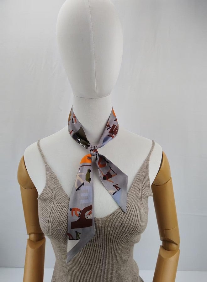 COtheSumay 100% Mulberry Silk Scarf for Handbags,Bags, and Purses,1 Pcs 2"x35" Hair Ribbon Skinny Neck Scarves for Women, Free Pose: Gray, 2"x35.5" (90cmX5cm) - Image 3