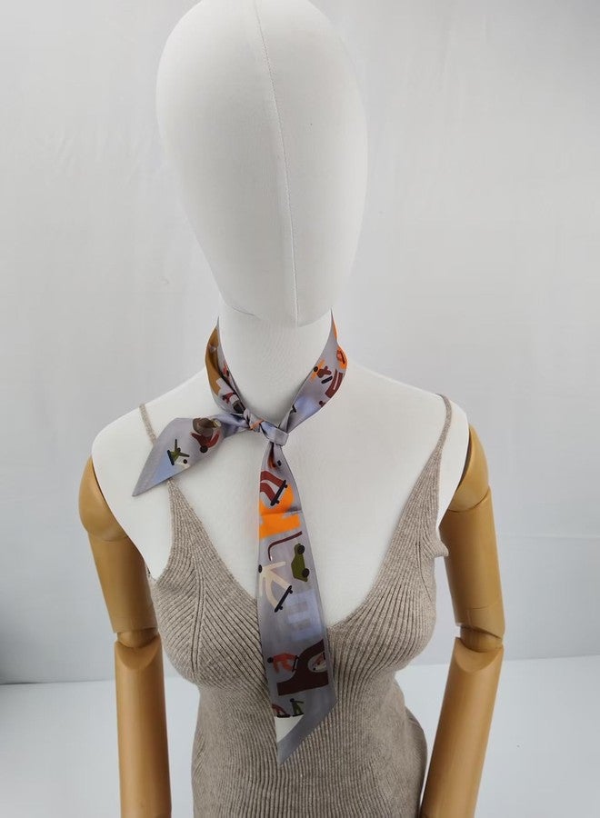 COtheSumay 100% Mulberry Silk Scarf for Handbags,Bags, and Purses,1 Pcs 2"x35" Hair Ribbon Skinny Neck Scarves for Women, Free Pose: Gray, 2"x35.5" (90cmX5cm) - Image 5