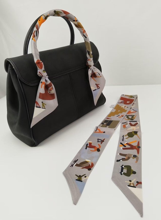 COtheSumay 100% Mulberry Silk Scarf for Handbags,Bags, and Purses,1 Pcs 2"x35" Hair Ribbon Skinny Neck Scarves for Women, Free Pose: Gray, 2"x35.5" (90cmX5cm) - Image 4