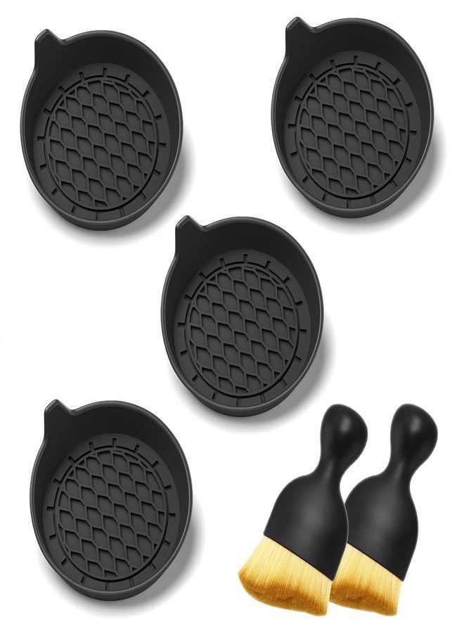 fccairms Car Coaster and Interior Cleaning Brush Set, 4 Pack Silicone Car Cup Holder Coasters + 2 Pack Interior Detailing Brush, Universal Car Interior Accessories (Black) - Image 1