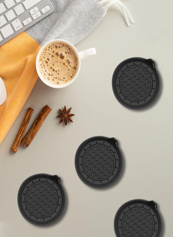 fccairms Car Coaster and Interior Cleaning Brush Set, 4 Pack Silicone Car Cup Holder Coasters + 2 Pack Interior Detailing Brush, Universal Car Interior Accessories (Black) - Image 3