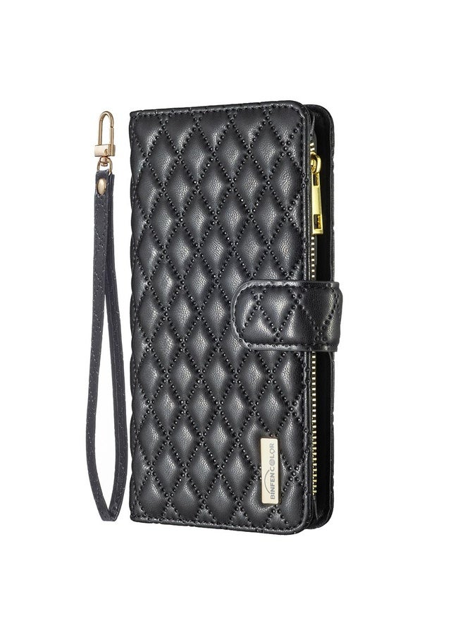 Case Cover For Honor 100 Diamond Lattice Zipper Wallet Leather Flip Phone Case(Black)