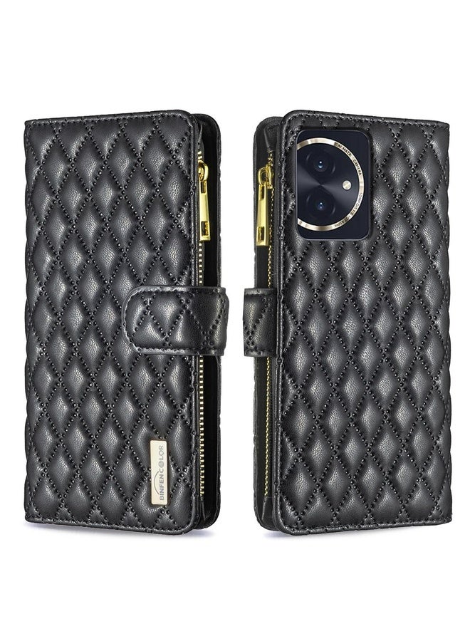 Case Cover For Honor 100 Diamond Lattice Zipper Wallet Leather Flip Phone Case(Black)