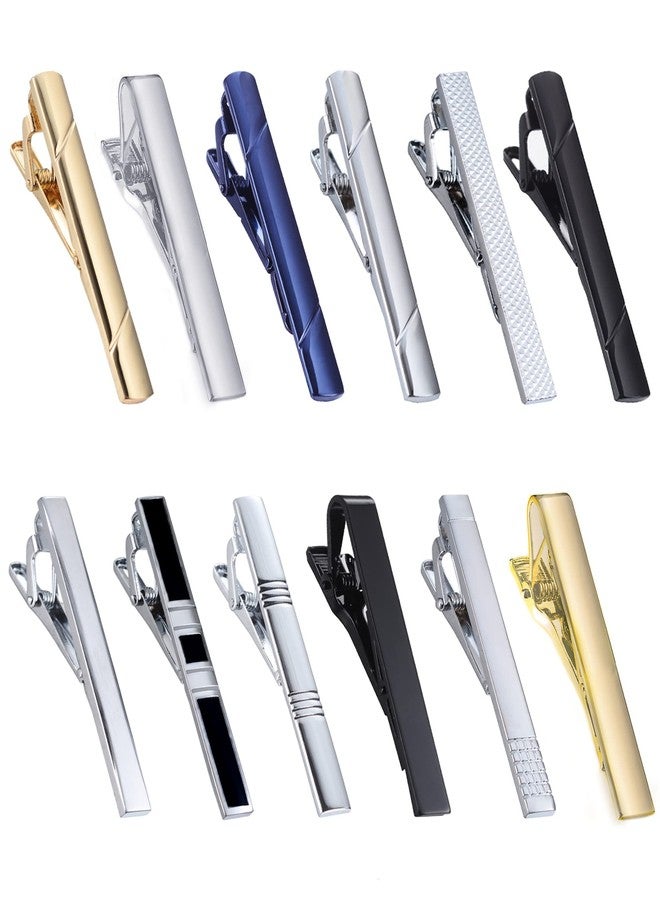 Tornito 12Pcs Tie Clips for Men Tie Tack Pins Silver Black Gold Blue Necktie Bar Regular Ties Suitable for Daily Wedding Meeting Business Anniversary Tie Clips - Image 1
