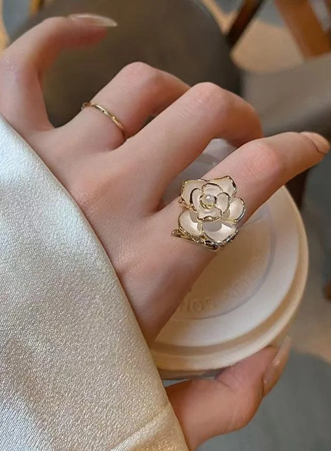 Take Two Gold Tone Pearl Embellished Rose Bloom Ring