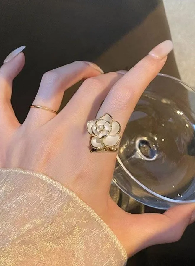 Take Two Gold Tone Pearl Embellished Rose Bloom Ring