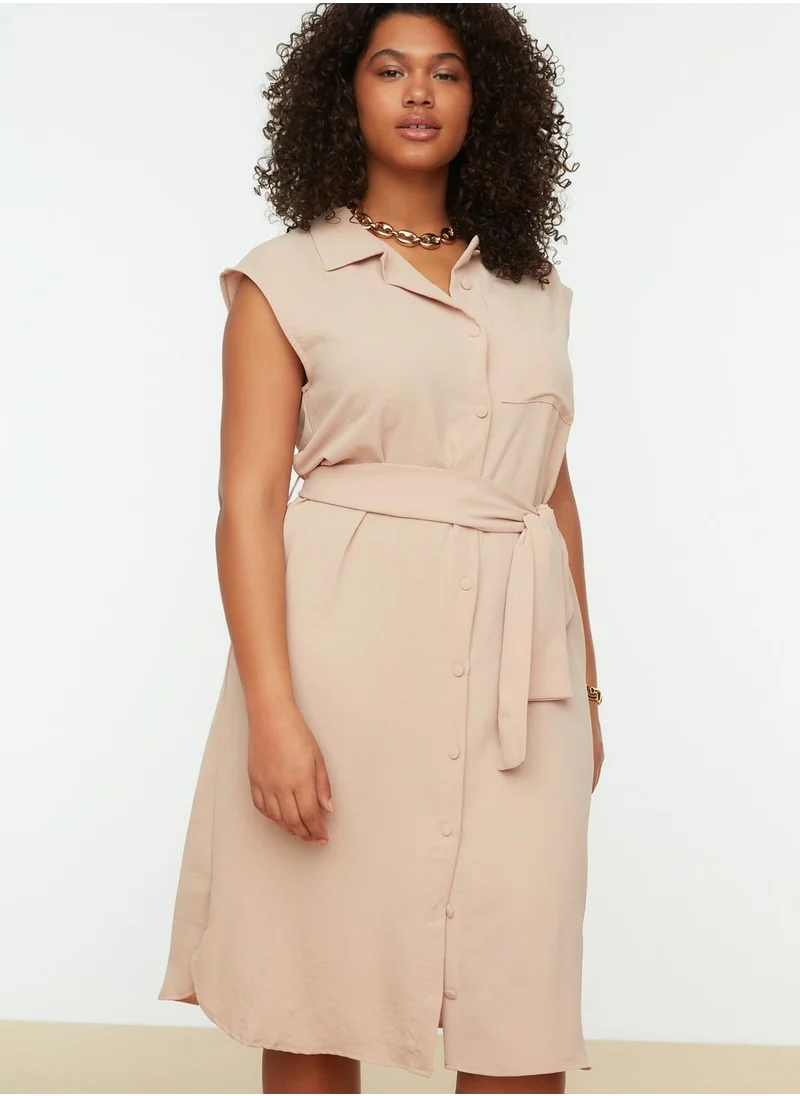 Trendyol Curve Tie Detail Button Down Dress