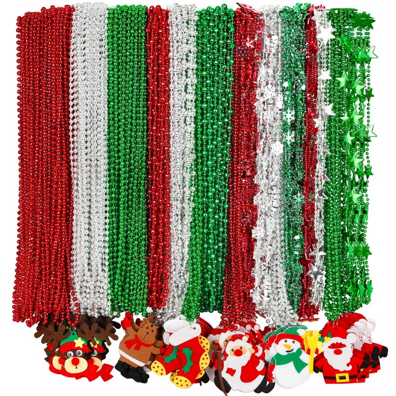 EOBOH 200PCS Christmas Beads Necklace Bulk 18 Kinds Red Green Silver Necklace Accessories 32 Snowman Santa Pendant Christmas Necklaces Party Supplies Xmas Decor for Xmas New Years Ugly Sweater Party - Image 3