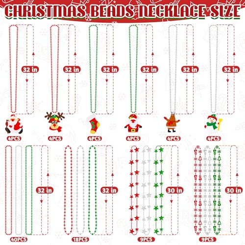 EOBOH 200PCS Christmas Beads Necklace Bulk 18 Kinds Red Green Silver Necklace Accessories 32 Snowman Santa Pendant Christmas Necklaces Party Supplies Xmas Decor for Xmas New Years Ugly Sweater Party - Image 5