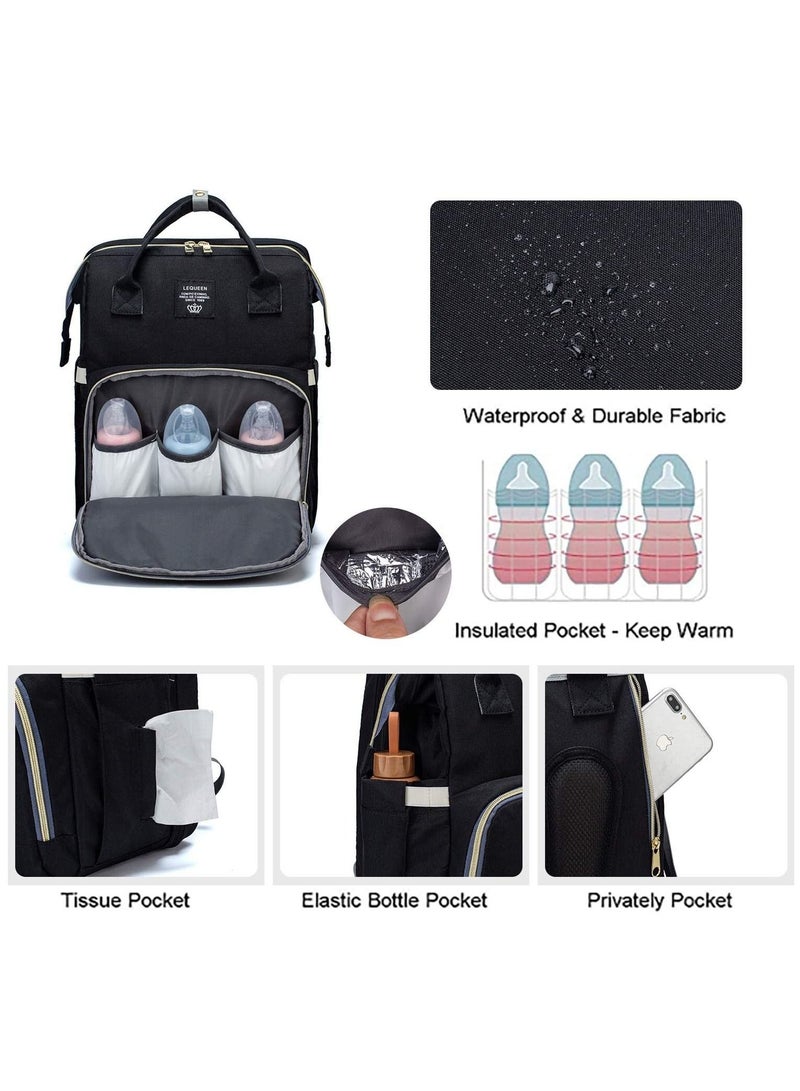 GT-Wheel Multifunctional Mummy Bag,Bassinet Bag Functions as Diaper Bag and Changing Station, Foldable Nappy Backpacks Baby Bed with Hook & Changing Pad (Grey) - Image 5