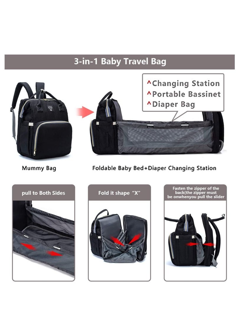 GT-Wheel Multifunctional Mummy Bag,Bassinet Bag Functions as Diaper Bag and Changing Station, Foldable Nappy Backpacks Baby Bed with Hook & Changing Pad (Grey) - Image 2
