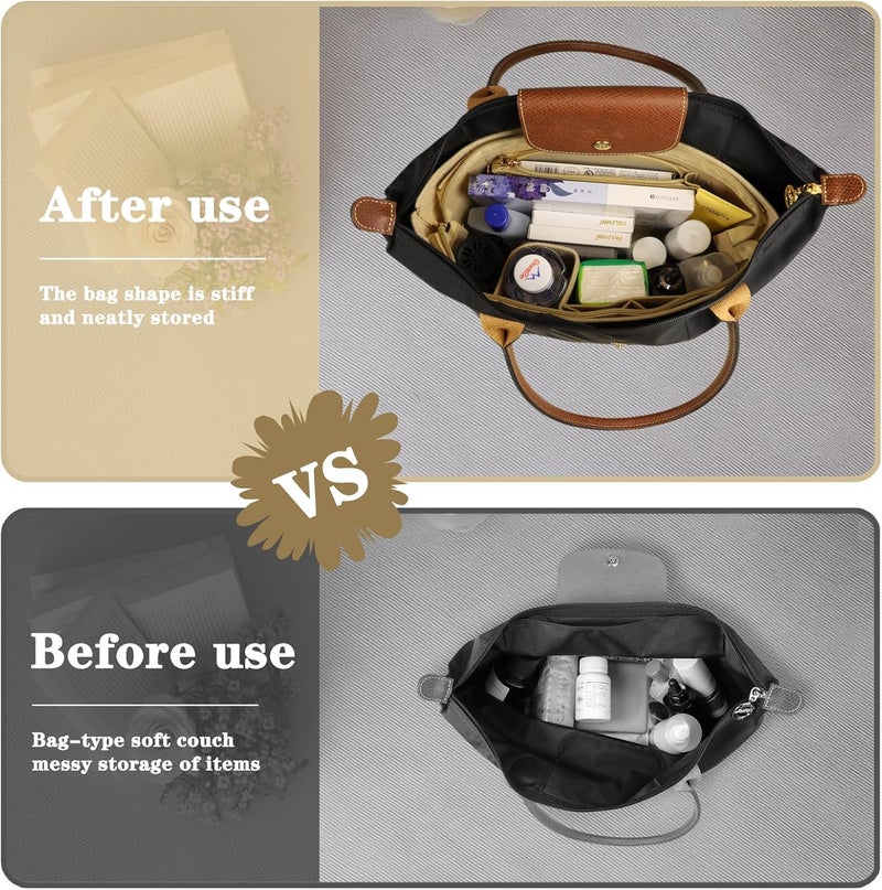 Lckaey Bag Organizer, for le pliage tote insert, le pliage organizer insert1014beige-M - Image 2