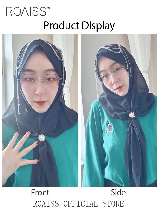roaiss Women's Chiffon Hijab Muslim Casual Scarf Tassels Turban for Ladies Beading Decoration Versatile All Seasons Wearable Traditional Wear Hijab  - Image 3