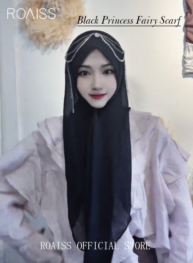 roaiss Women's Chiffon Hijab Muslim Casual Scarf Tassels Turban for Ladies Beading Decoration Versatile All Seasons Wearable Traditional Wear Hijab  - Image 2