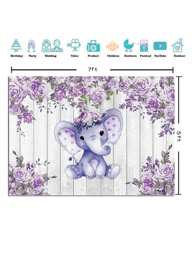 CYLYH 7X5ft Elephant Theme Backdrop Rustic Wood Elephant Backdrop Baby Shower Party Purple Flower Banner Girl Boy Newborn Kids Birthday Cake Table Decoration Banner D511 - Image 5