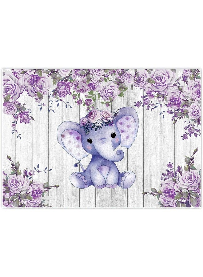 CYLYH 7X5ft Elephant Theme Backdrop Rustic Wood Elephant Backdrop Baby Shower Party Purple Flower Banner Girl Boy Newborn Kids Birthday Cake Table Decoration Banner D511 - Image 2