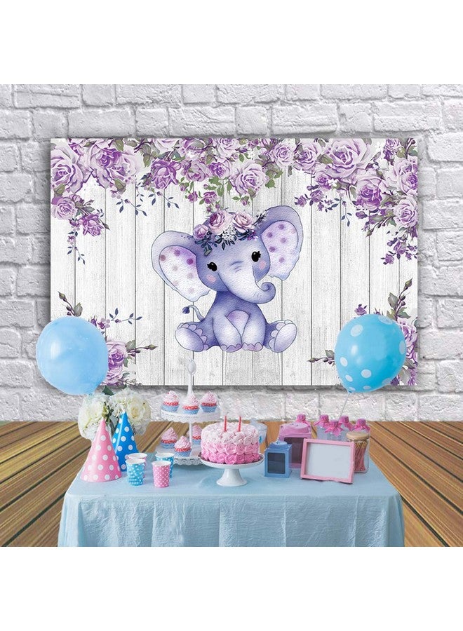 CYLYH 7X5ft Elephant Theme Backdrop Rustic Wood Elephant Backdrop Baby Shower Party Purple Flower Banner Girl Boy Newborn Kids Birthday Cake Table Decoration Banner D511 - Image 4