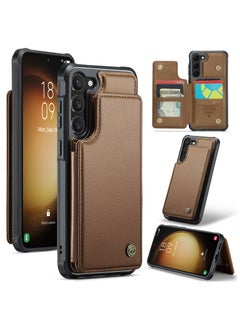 Wallet Case for Samsung Galaxy S23 Premium Handmade Durable PU Leather Slim Shockproof Case with [Double Magnetic Clasp] [Card Holder] [Kickstand] [RFID Blocking] (Brown)