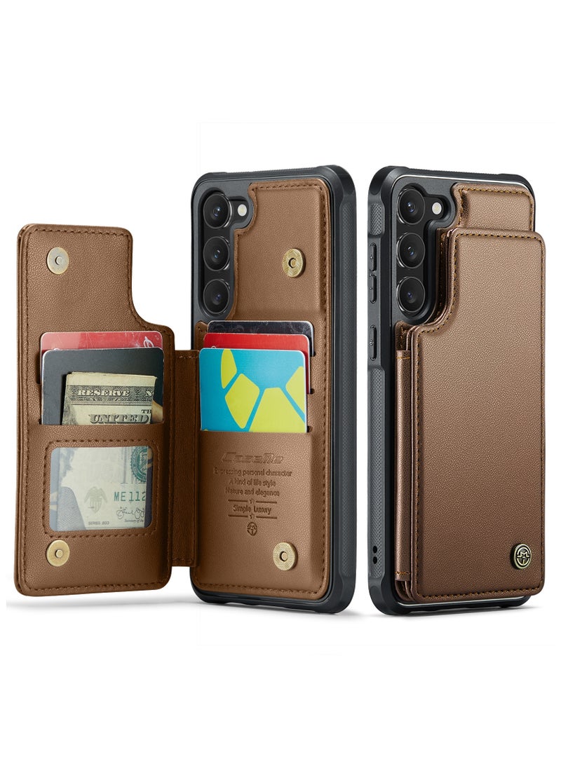 CaseMe - Wallet Case for Samsung Galaxy S23 Premium Handmade Durable PU Leather Slim Shockproof Case with [Double Magnetic Clasp] [Card Holder] [Kickstand] [RFID Blocking] (Brown) - Image 1
