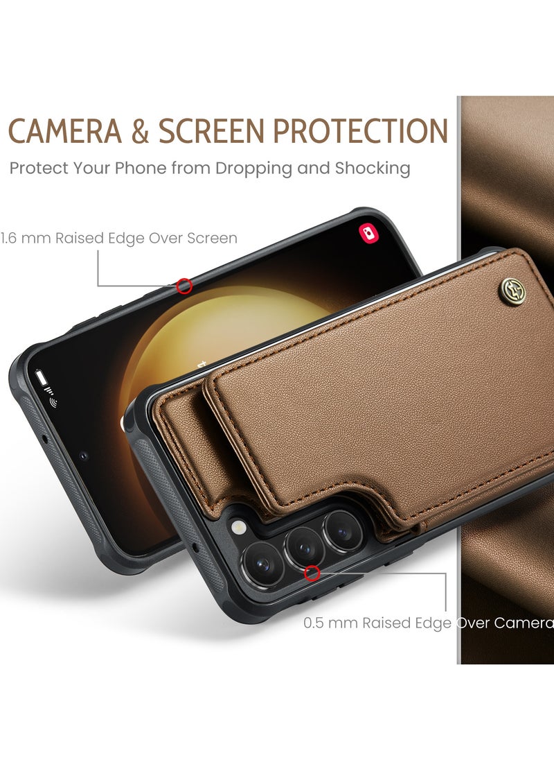 CaseMe - Wallet Case for Samsung Galaxy S23 Premium Handmade Durable PU Leather Slim Shockproof Case with [Double Magnetic Clasp] [Card Holder] [Kickstand] [RFID Blocking] (Brown) - Image 1