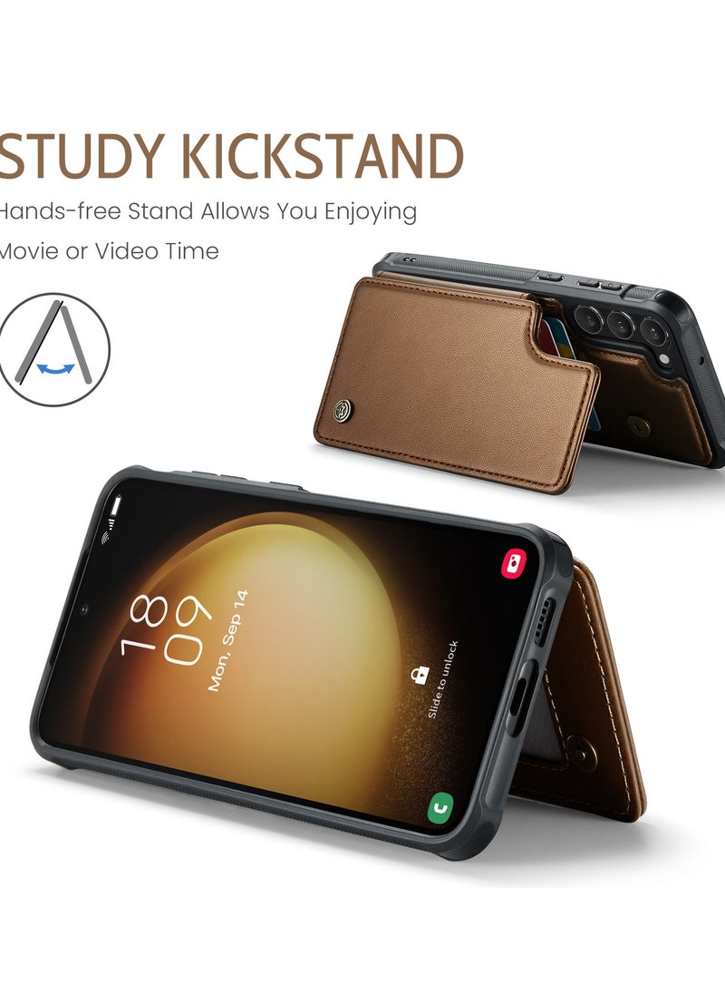 CaseMe - Wallet Case for Samsung Galaxy S23 Premium Handmade Durable PU Leather Slim Shockproof Case with [Double Magnetic Clasp] [Card Holder] [Kickstand] [RFID Blocking] (Brown) - Image 1