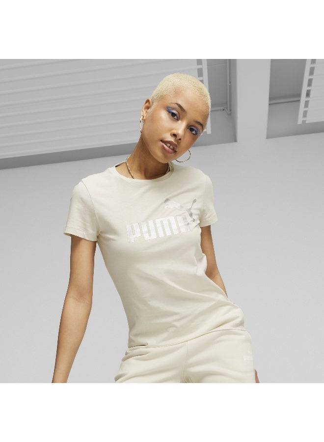PUMA Ess+ Metallic Logo Tee Alpine Snow - Image 3