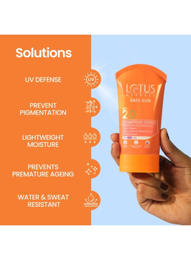 لوتس كريم واقٍ من الشمس من لوتس هيربالز سيف صن - برائحة التوت المنعش، عامل حماية ٢٠ PA+ | مقاوم للتعرق ومقاوم للماء، غير دهني | مستخلص التوت | لجميع أنواع البشرة | ١٠٠ غرام - Image 3