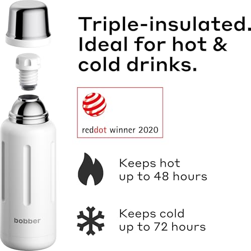 BOBBER 34 oz Stainless Steel Travel Thermo Bottle for Hot and Cold Drinks Dishwasher Safe Metal Water Bottle with Cup Lid Keeps Hot for 48 Hours BPAFree Vacuum Insulated White - Image 3