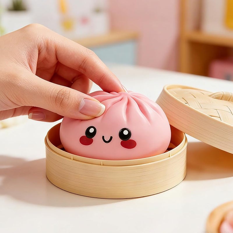 Dumpling Squishies, 3.4inch Colorful Dumpling Stress Balls, Fidget Sensory Toy, Squeeze Dough Ball Stress Relief Hand Toys with Food Steamer, Dumpling Squishy Mystery Box, 6 Colors - Image 4