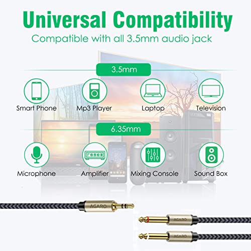 AGARO 3.5 mm 1/8 TRS to Dual 6.35 mm 1/4 TS Mono Breakout Cable Y Spitter Stereo Cord Adapter Compatible, 2 meters, grey - Image 5