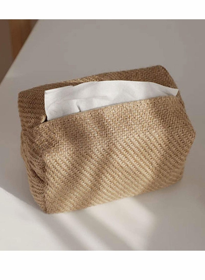 نيبمينينت Long Lattice Linen Tissue Box Napkin Cover, Japanese Style Cotton And Cloth Art Pumping Simple Homestay Concave Shape Storage Bag Creative Home Living Room Dining Table - Image 3