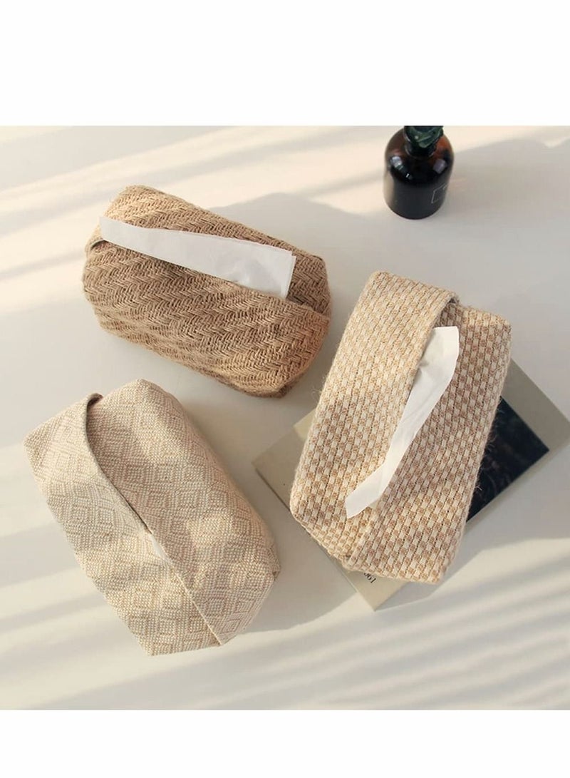 نيبمينينت Long Lattice Linen Tissue Box Napkin Cover, Japanese Style Cotton And Cloth Art Pumping Simple Homestay Concave Shape Storage Bag Creative Home Living Room Dining Table - Image 4